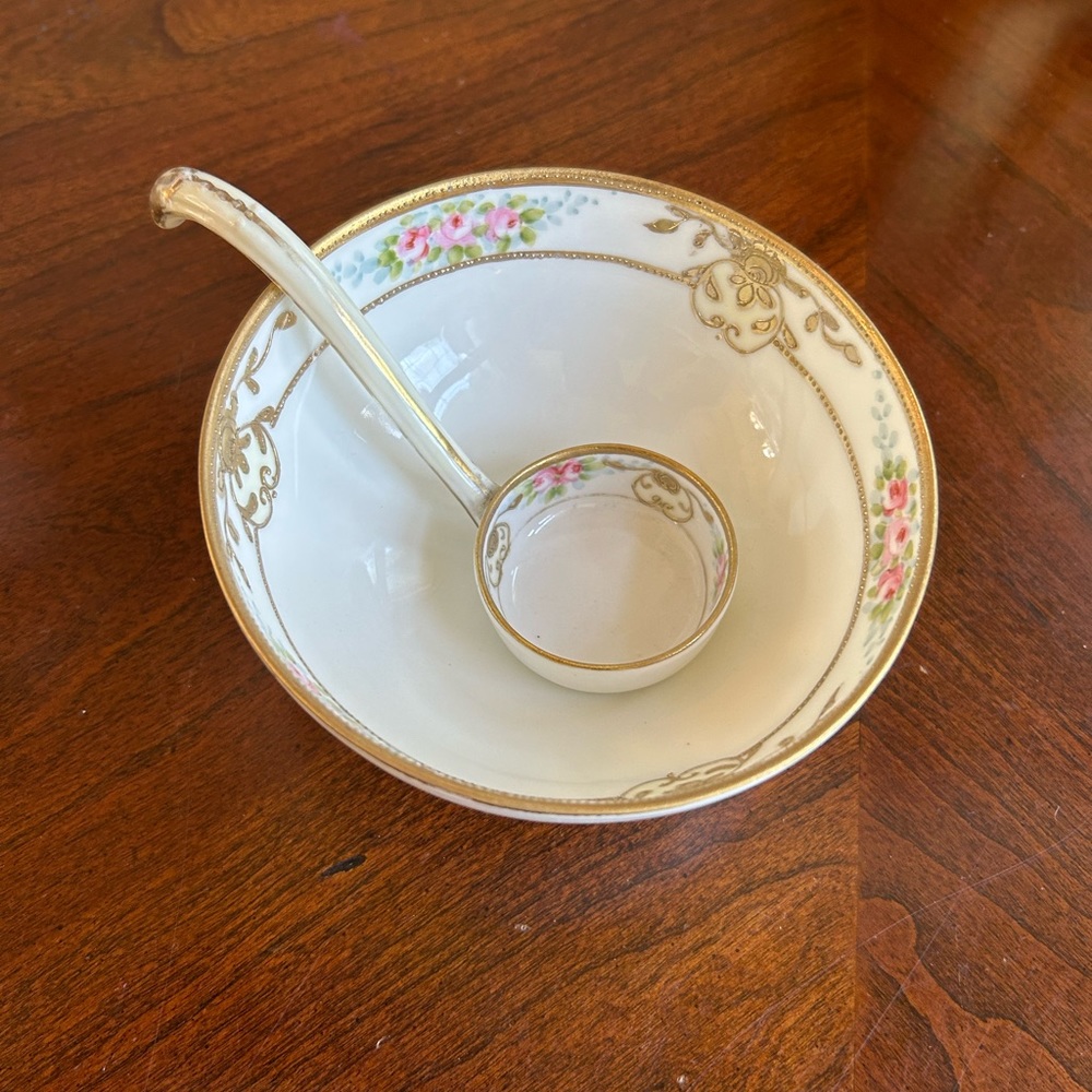 Antique 2 piece Nippon porcelain hand painted condiment set - Picture 2 of 6